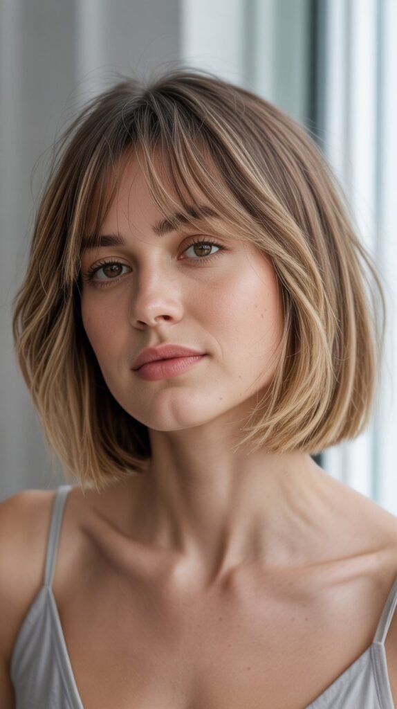 20. Long Bob with Wispy Bangs and Face-Framing Layers