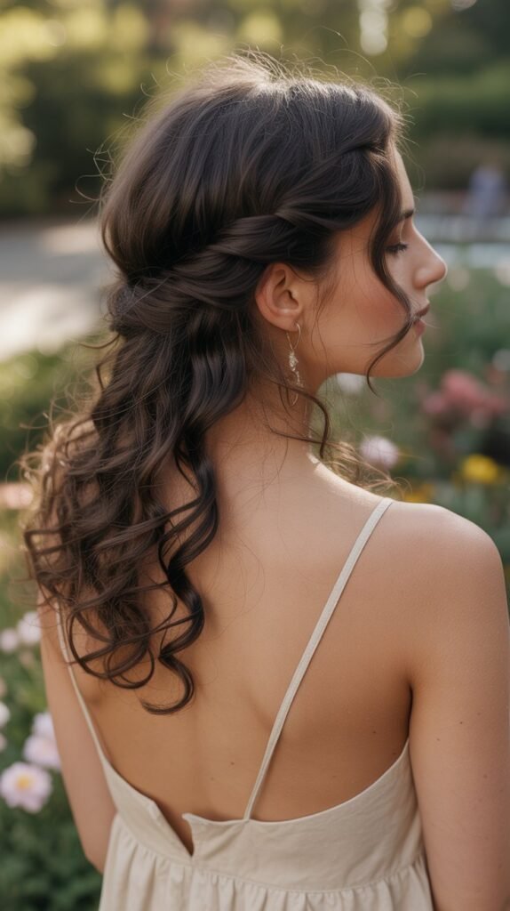 2. Romantic Twisted Crown Half Updo