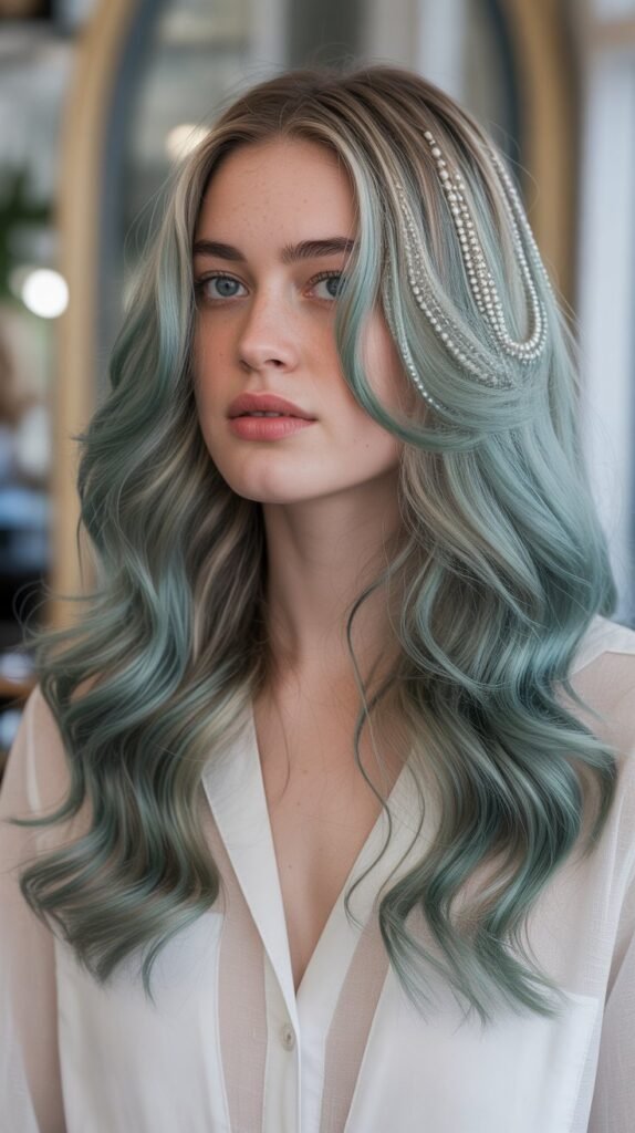 10. Aquamarine and Pearl White Highlights