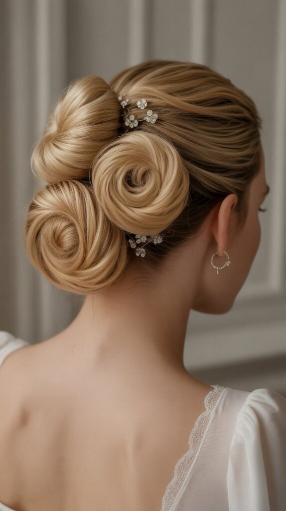 25. Elegant Curly Bun Cluster