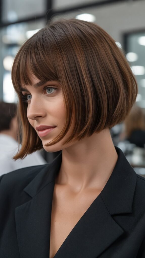 17. Blunt Choppy Bob with Swoopy Bangs