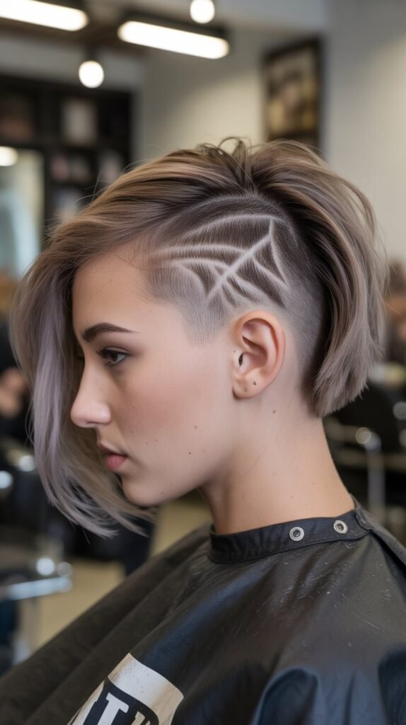 15. Stacked Inverted Bob with Shaved Side Design