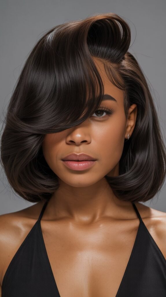 17. Long Bob with Deep Side Part and Bangs