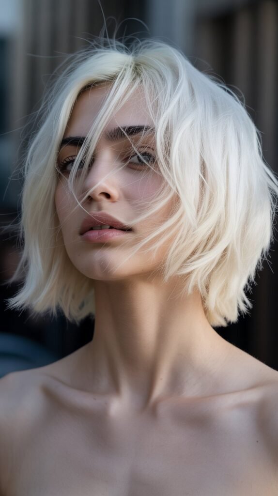 Choppy Bob with Platinum Blonde Color
