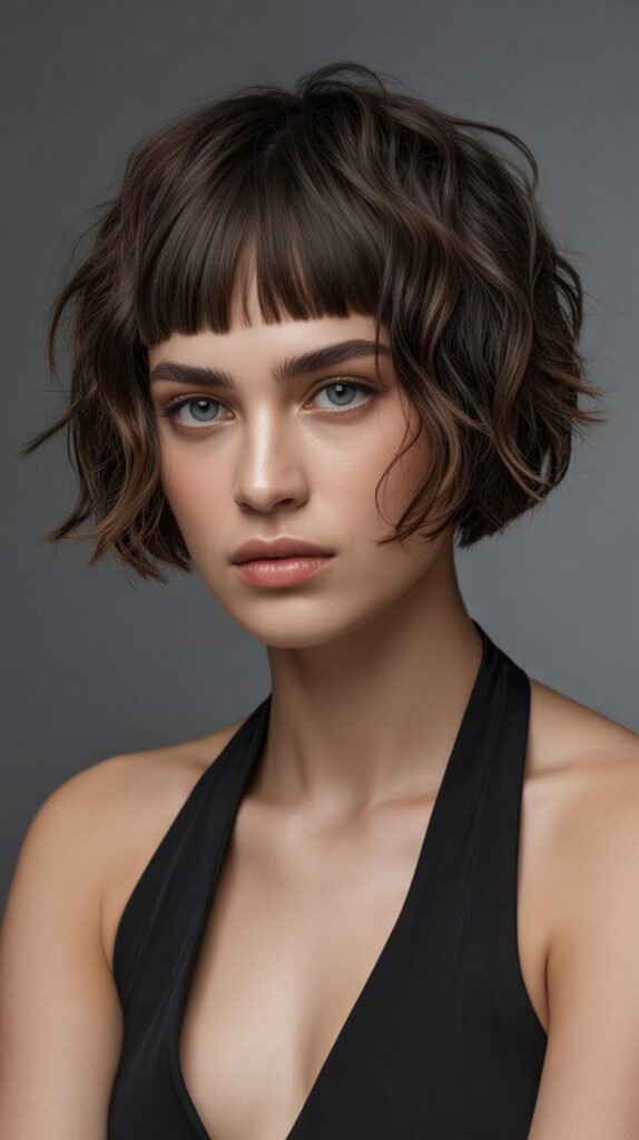 16. Shaggy Choppy Bob with Micro Bangs