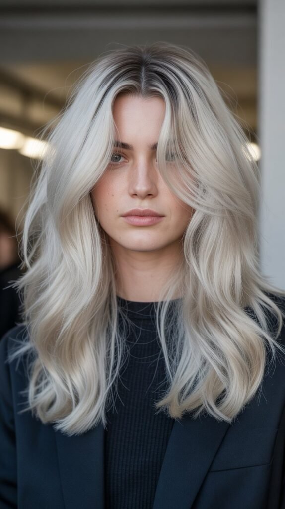 6. Platinum Blonde with Lowlights: The High-Fashion Grey Solution
