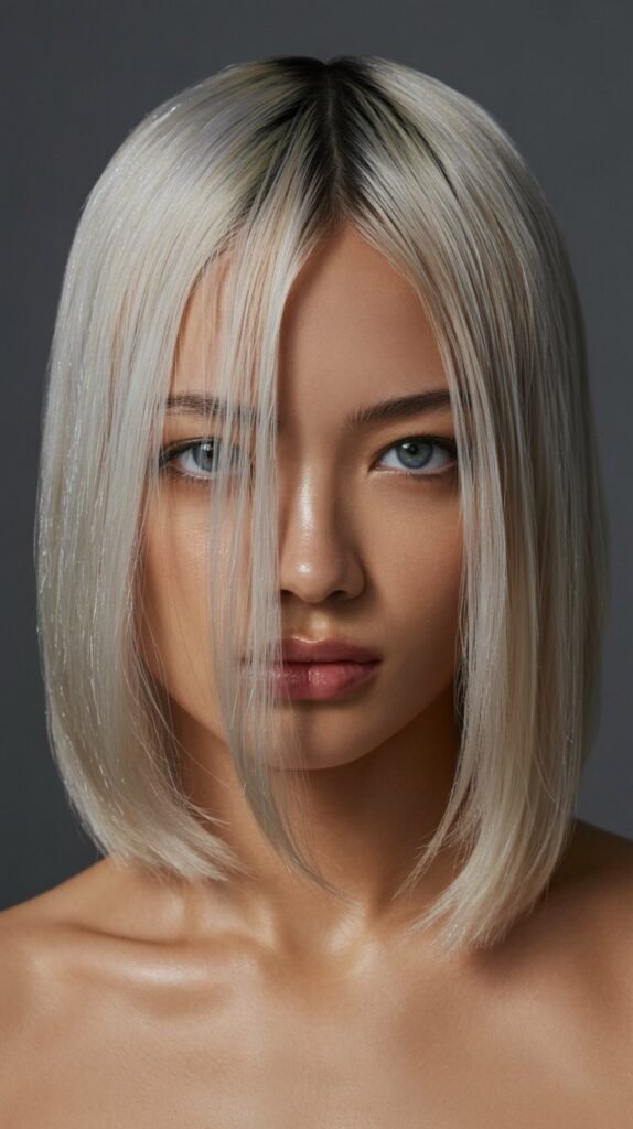 26. Sleek Straight Long Bob with Glass Hair Effect