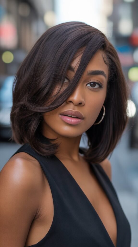 3. Asymmetrical Long Bob with Side-Swept Bangs