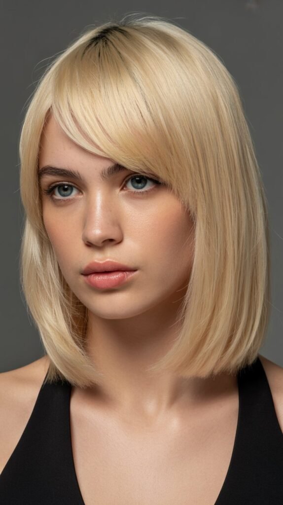 23. Sleek Long Bob with Asymmetric Bangs