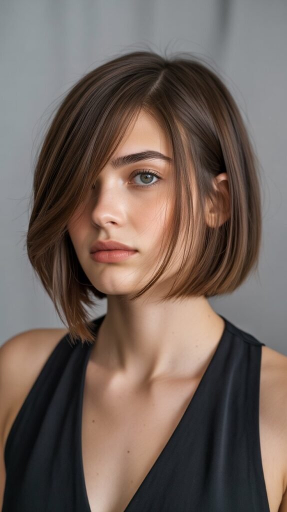13. Long Bob with Side Fringe