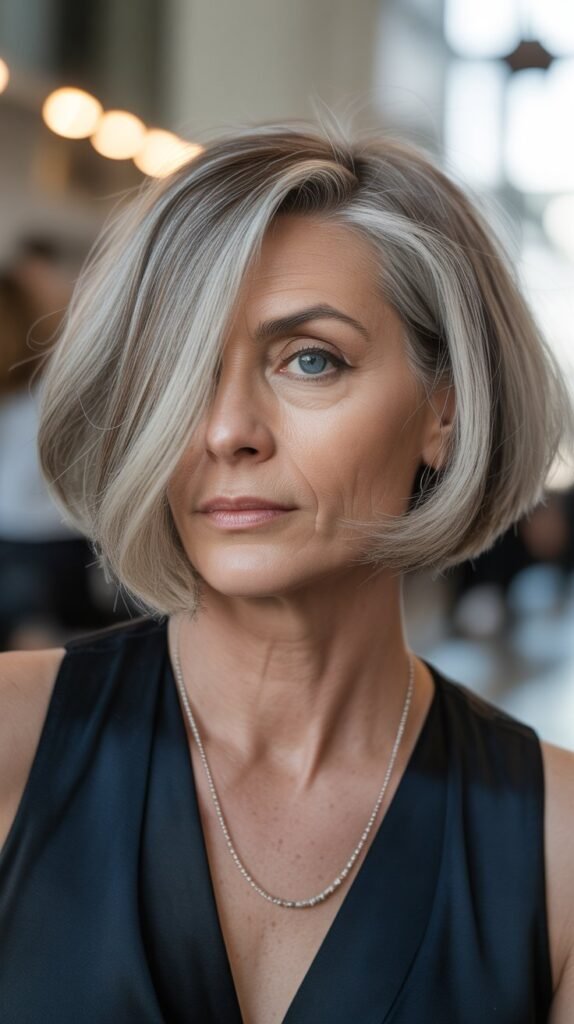 19. Asymmetrical Bob with Curved Line