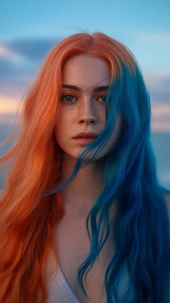 25. Sunset Orange and Deep Blue Contrast Mermaid