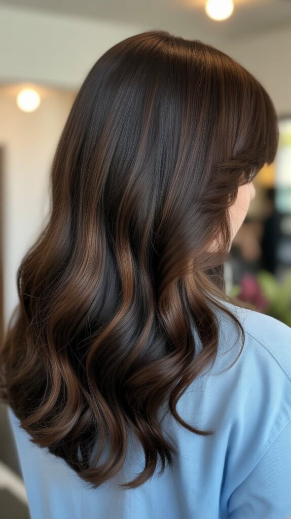 8. Dark Chocolate Balayage with Espresso Lowlights