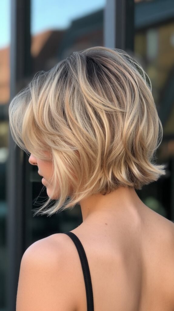 Choppy Bob with Volume at Crown