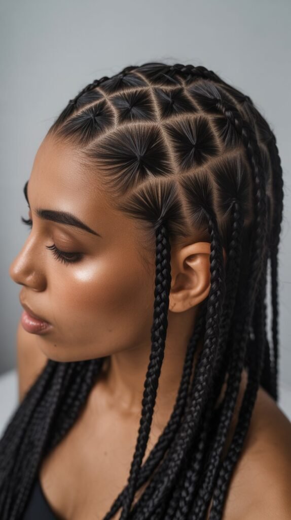 6. Triangle Part Knotless Braids with Side Sweep