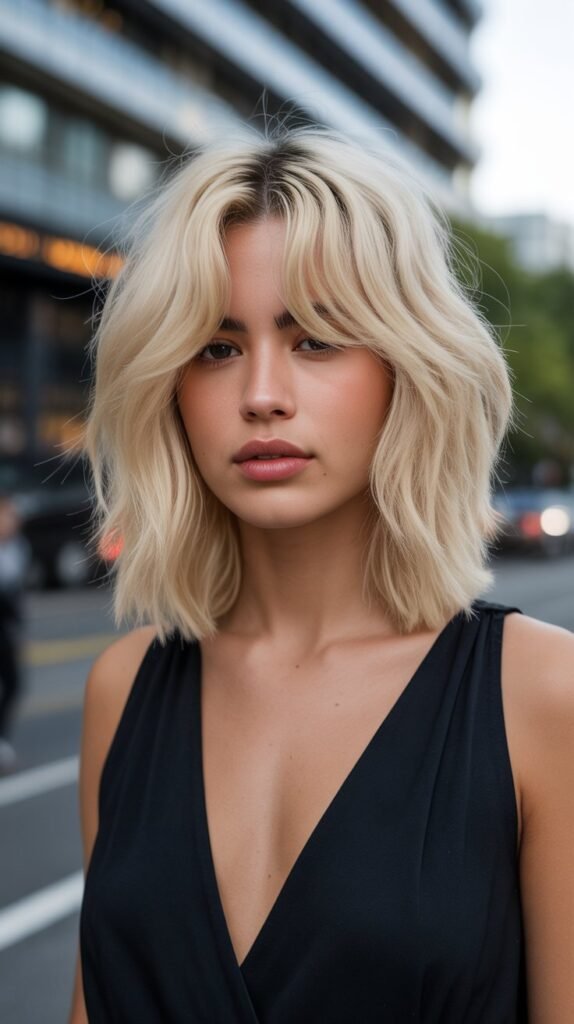 4. Choppy Long Bob with Curtain Bangs