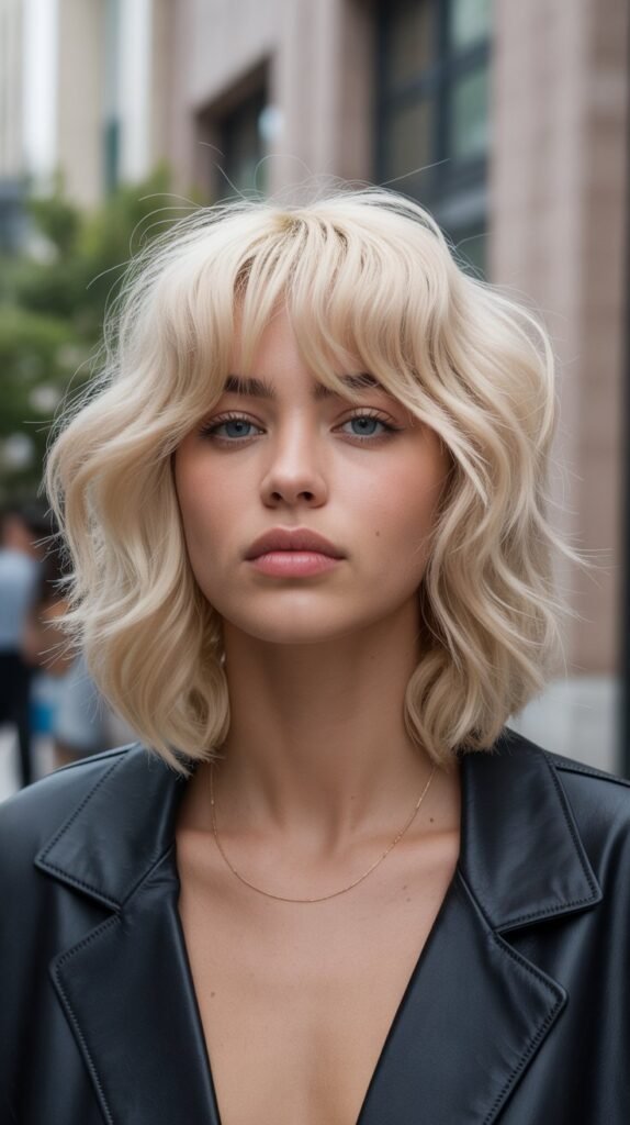 24. Textured Long Bob with Textured Fringe