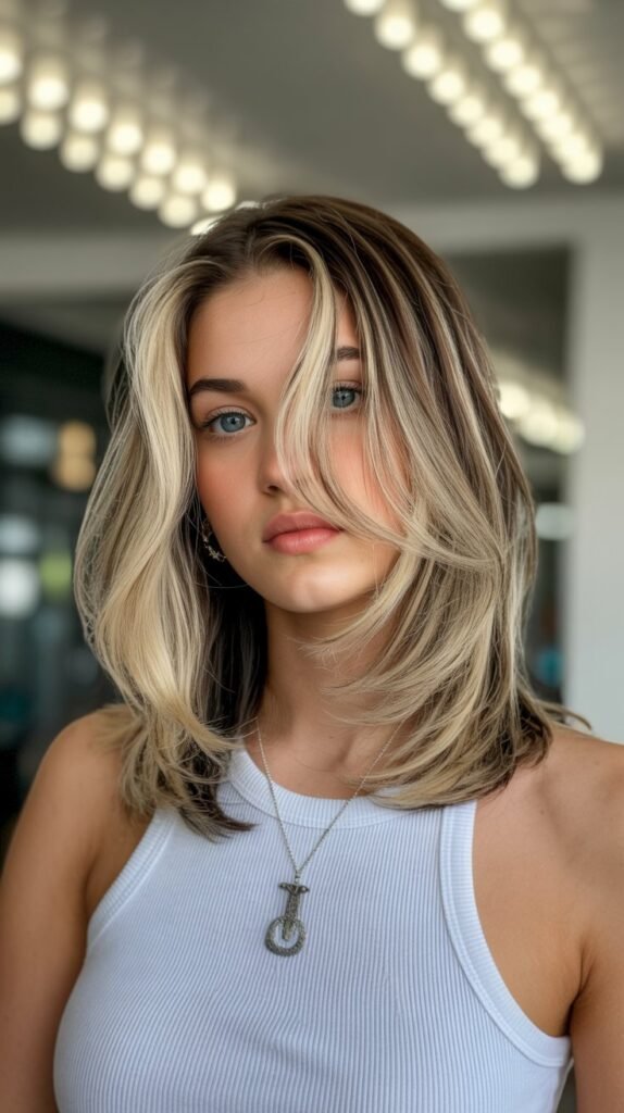 27. Long Bob with Money Piece Highlights