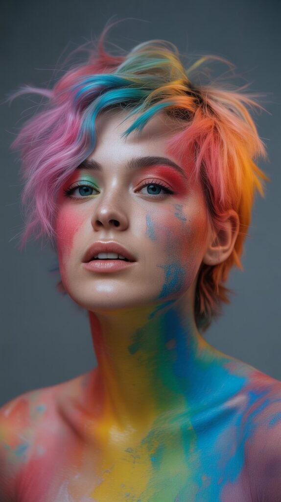 29. Messy Pixie with Rainbow Colors