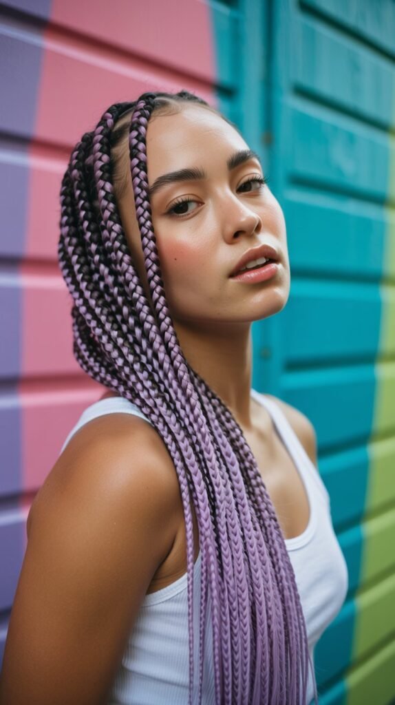 28. Side Part Knotless Braids with Colored Tips