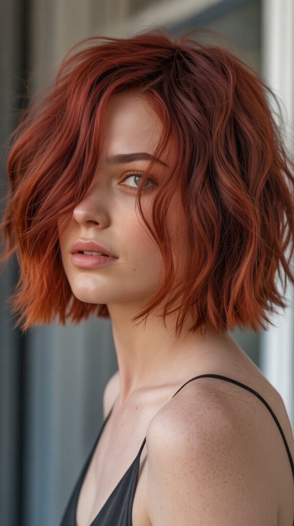  Shaggy Choppy Bob with Red Tones