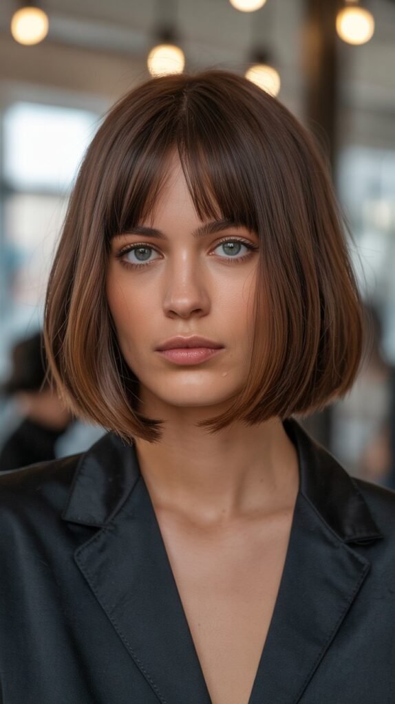 25. Blunt Long Bob with Curtain Bangs