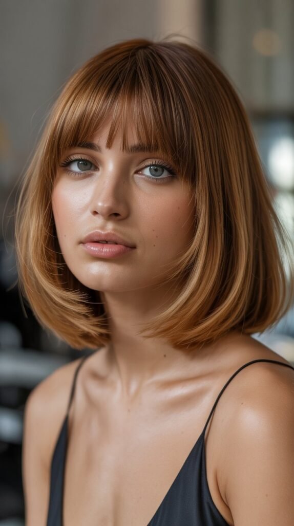 26. Long Bob with Tapered Bangs