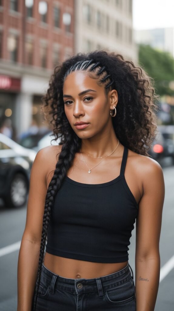 35. Braided Mohawk with Curly Ends