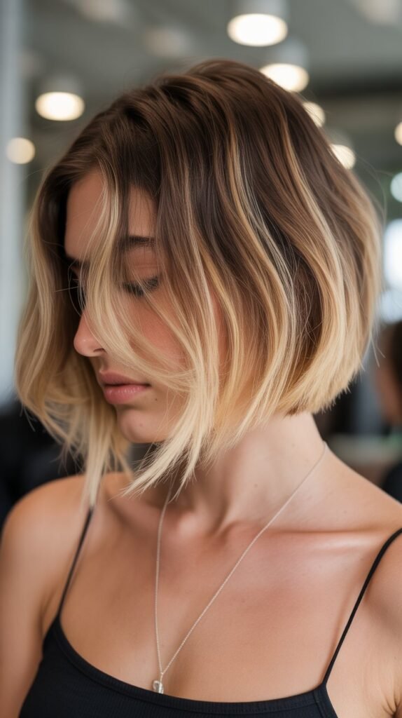 21. Choppy Bob Blowout with Ombre Color