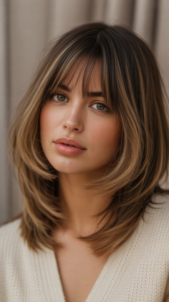7. Layered Long Bob with Bangs