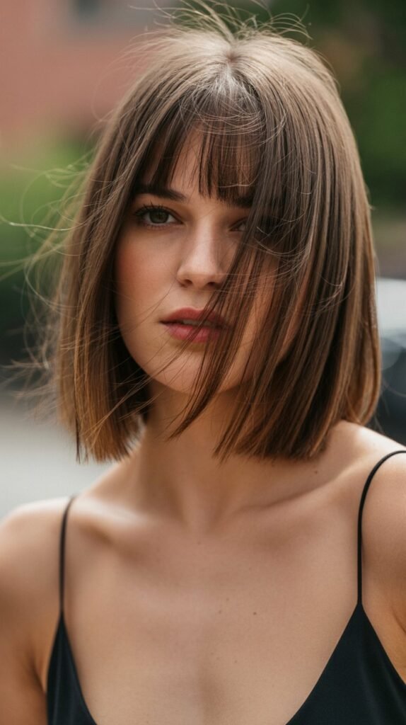 6. Long Bob with Curtain Bangs