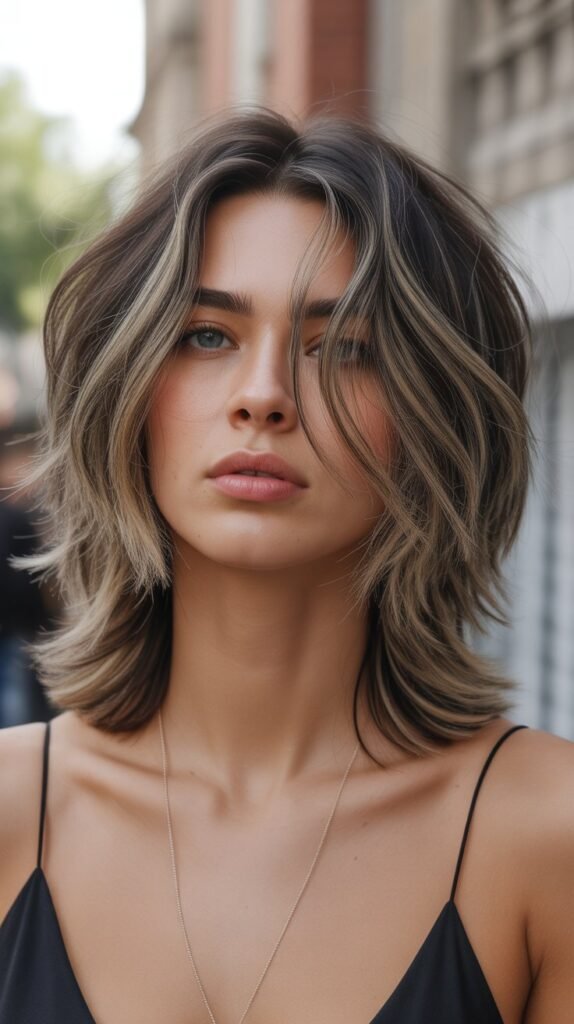 2. Long Shaggy Choppy Bob with Face-Framing Layers