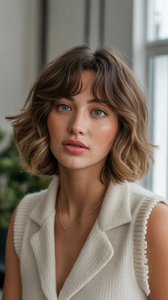 4. Shaggy Choppy Bob with Curtain Bangs