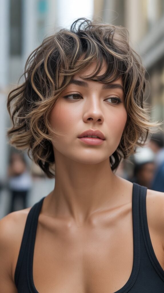 8. Wavy Pixie with Bangs and Layers