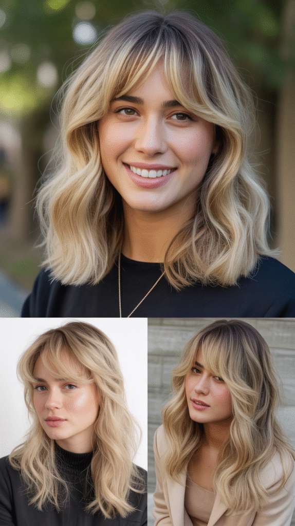 . Sleek Layers with Curtain Bangs and Silver Blonde