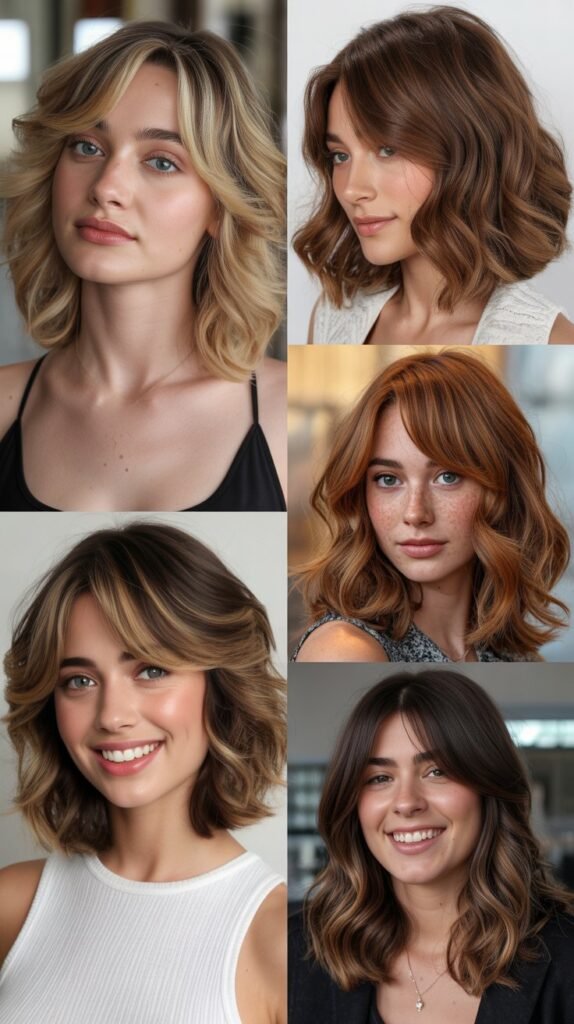  Wavy Medium Shag With Side Bangs