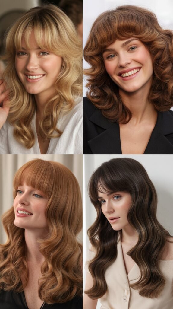 Soft Curtain Bangs with Glamorous Waves