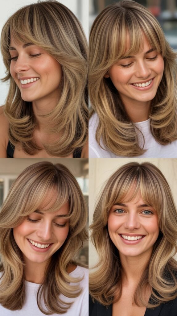 Soft Graduated Bangs with Honey Caramel Blonde