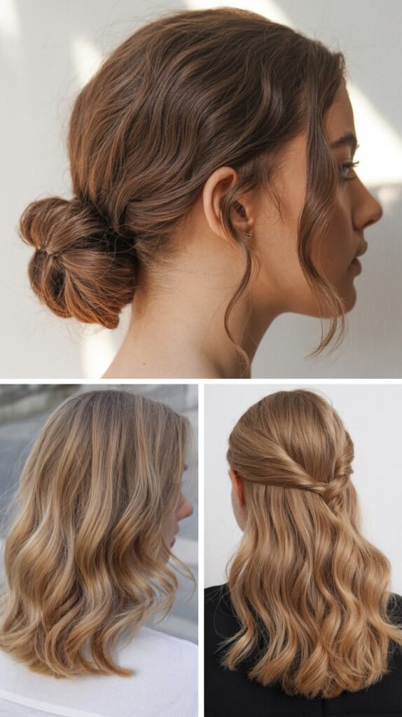 Low Twisted Bun with Wavy Wisps