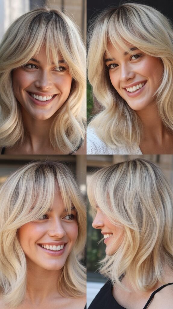 Choppy Curtain Bangs with Vanilla Cream Blonde