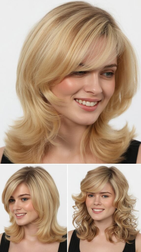  Butter Blonde Layers with Side-Swept Bangs