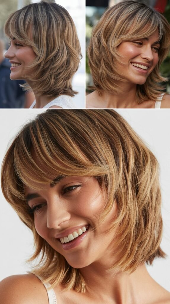 Graduated Layers with Feathered Curtain Bangs