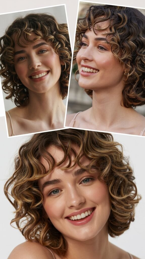 Romantic Curls with Wispy Curtain Bangs