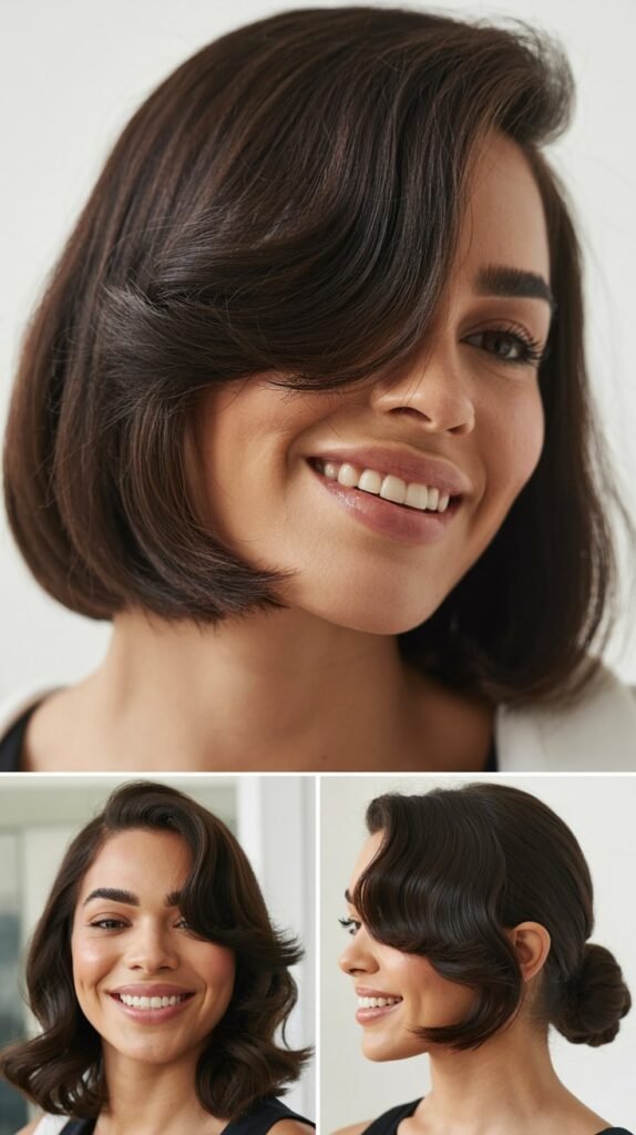Sleek Long Bob with Angled Side Fringe