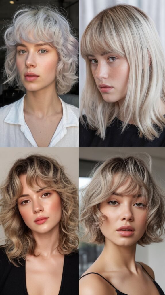 Textured Baby Bangs with Glacier Blonde Color