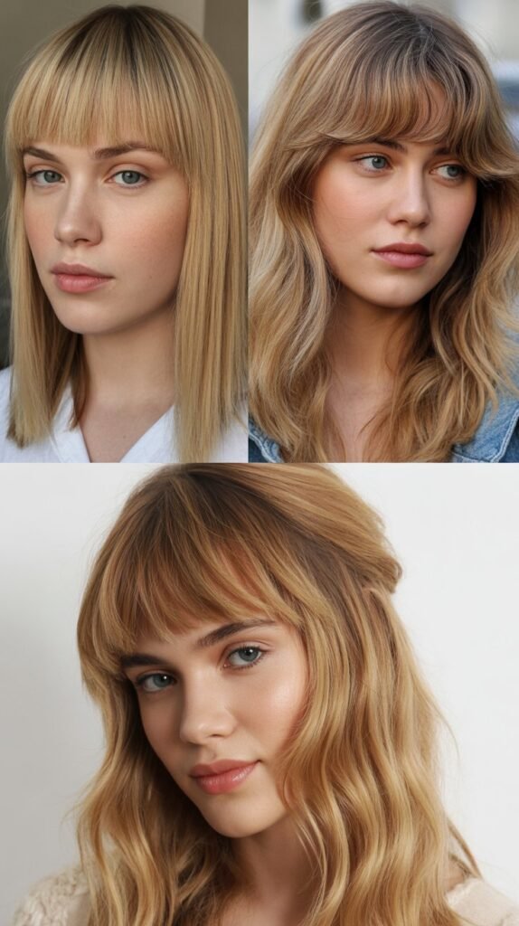 Thick Bangs with Wheat Blonde Color