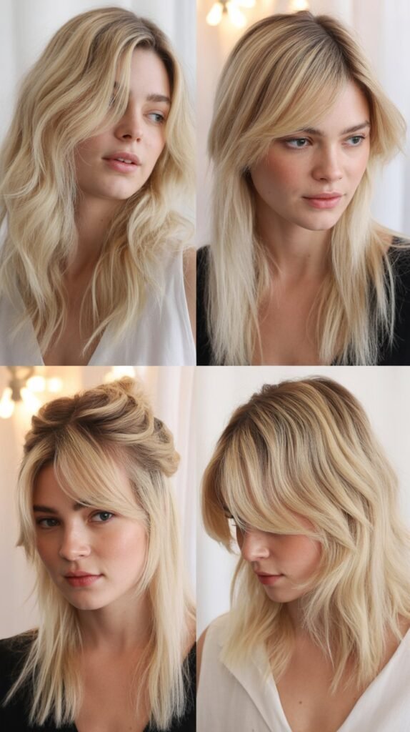 Butter Cream Blonde with Layered Side Bangs