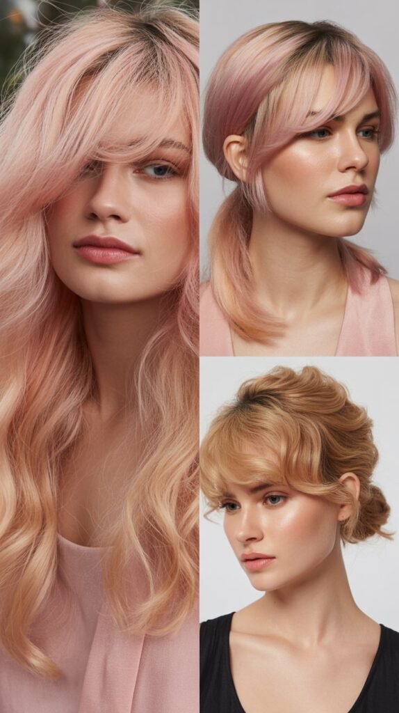  Champagne Rose Blonde with Wispy Side-Swept Bangs