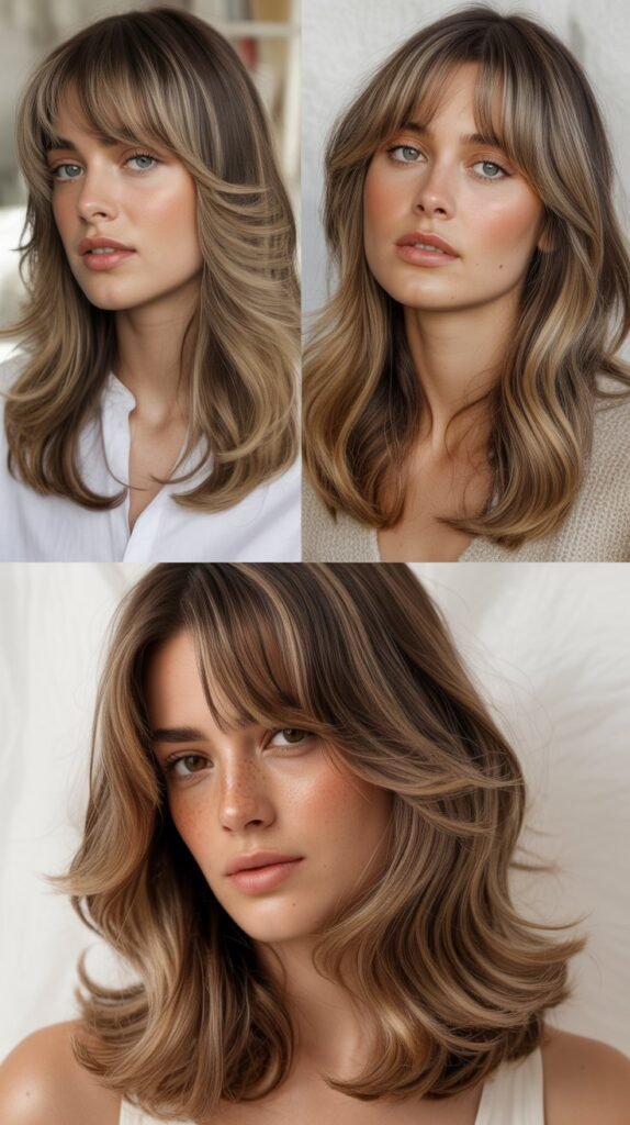 Layered Bangs with Champagne Balayage
