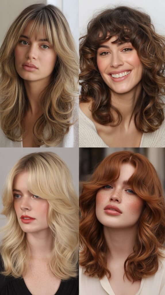 Layered Curtain Bangs with Flowing Waves